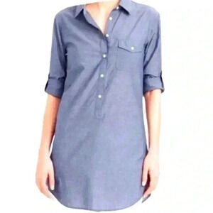 J Crew Popover Tunic Dress Blue Chambray Size Small